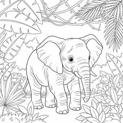 Young Elephant Walking Through Lush Jungle (2)