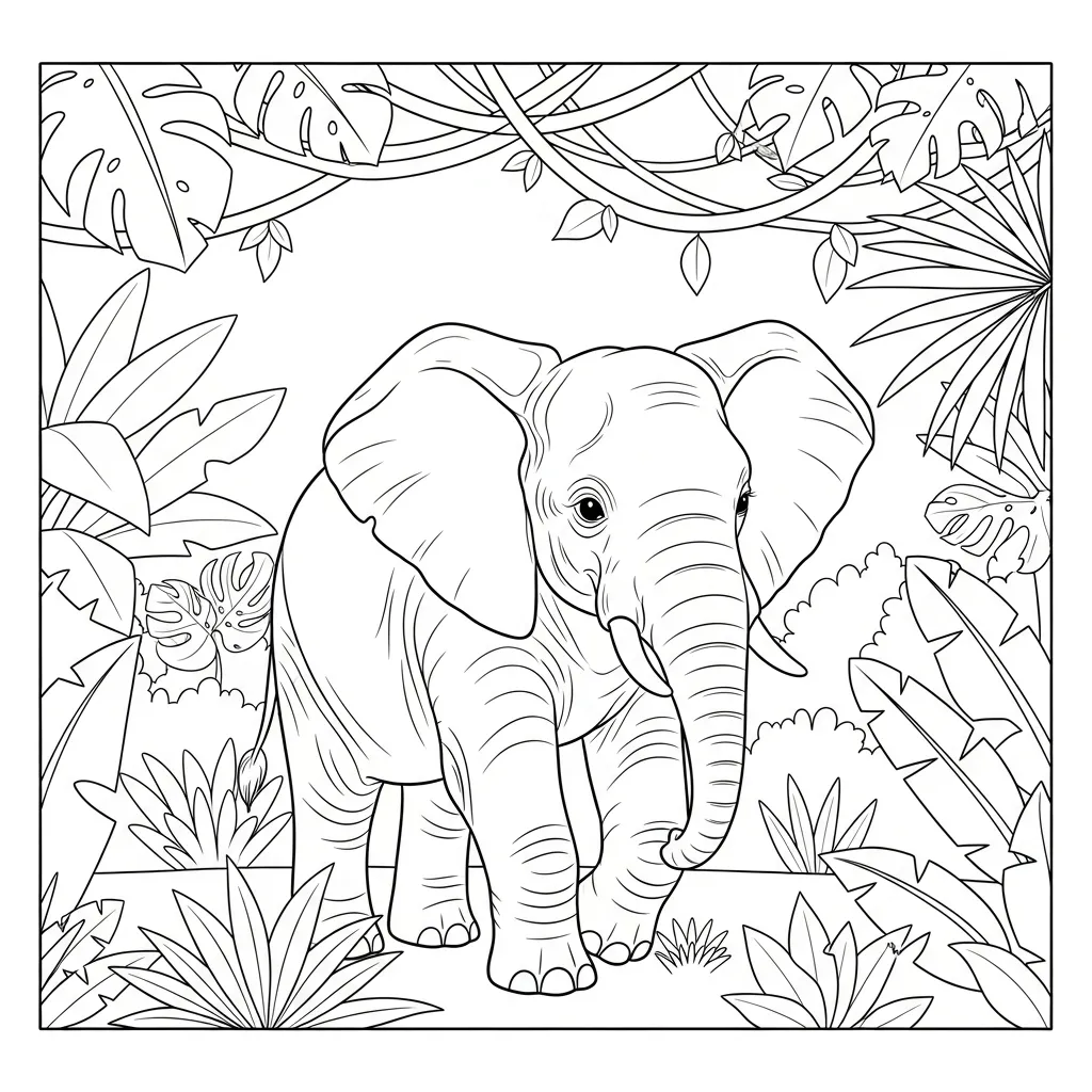 Young Elephant Walking Through Lush Jungle (3)