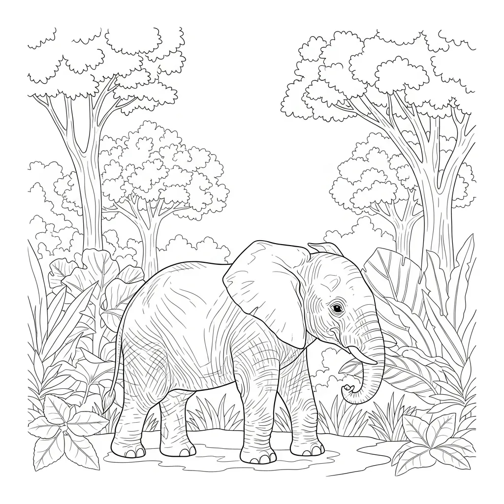 Young Elephant Walking Through Lush Jungle Vegetation (1)