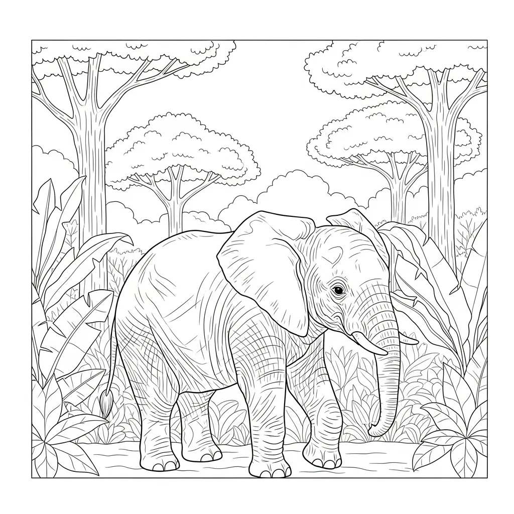 Young Elephant Walking Through Lush Jungle Vegetation (2)