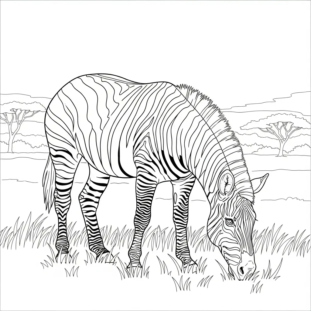 Zebra Grazing on Savannah Grass Field (1)