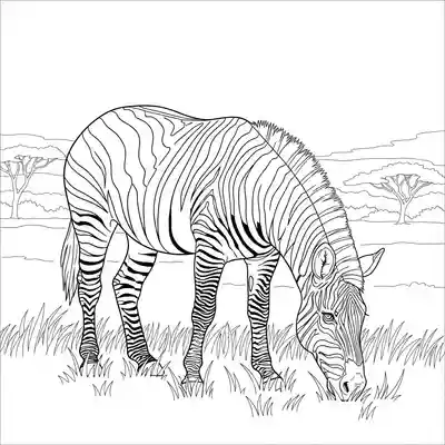 Zebra Grazing on Savannah Grass Field (1)